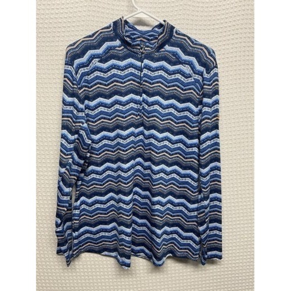 NWOT Bermuda Sands UPF 50+ Blue Zig Zag Print Long Sleeve T-Shirt Women Large